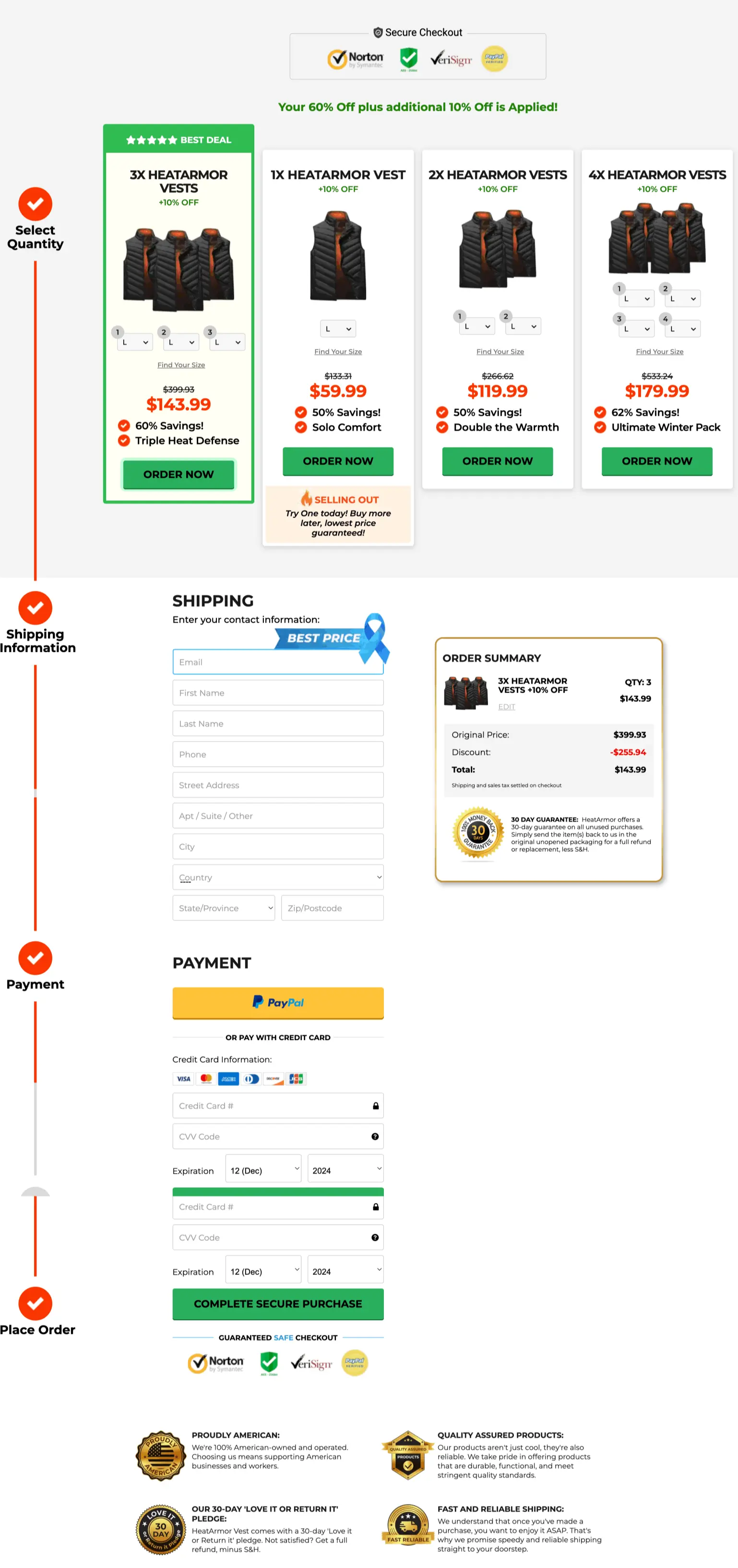 Heatarmor Heated vest checkout page